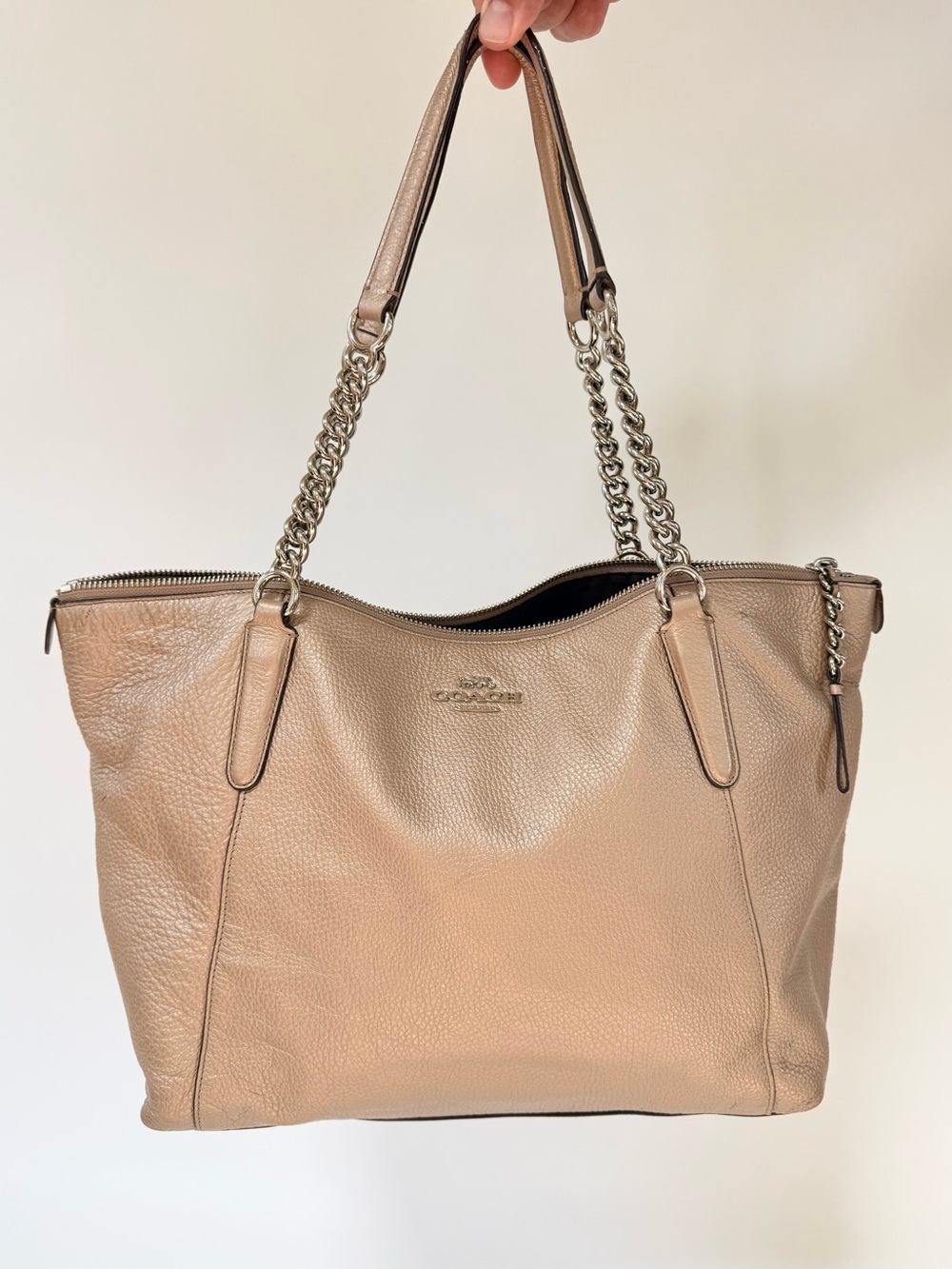 Coach Pebbled Leather Shoulder Tote in iridescent Taupe